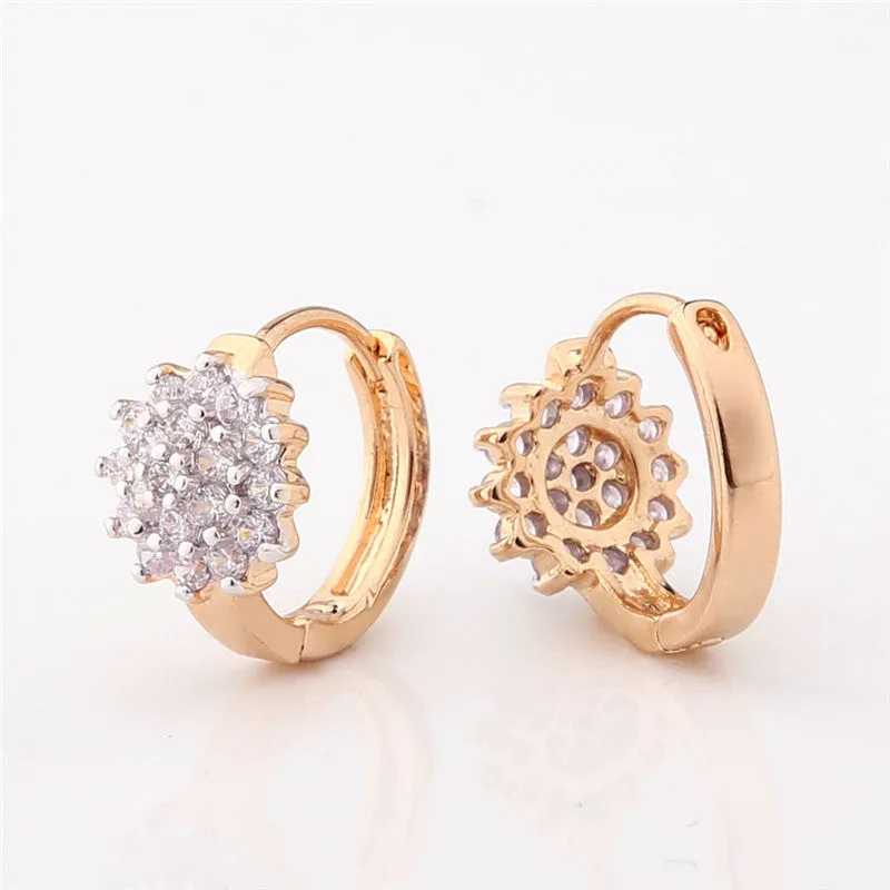 New Small Earings for Women 18K Gold Platinum Plated Hoop Earrings Flowers White Crystal Zirconia CZ Earing Jewelry