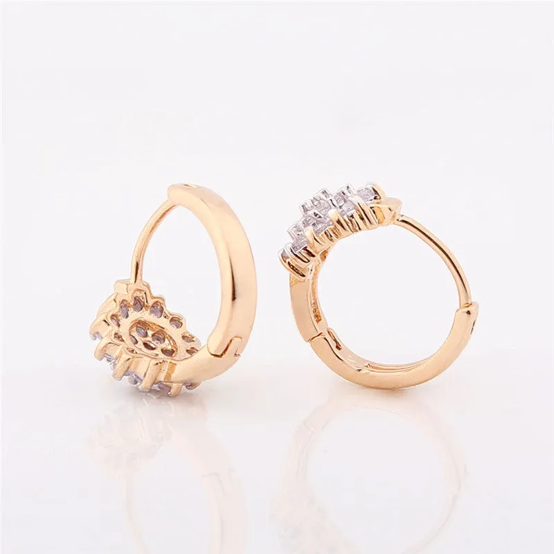 New Small Earings for Women 18K Gold Platinum Plated Hoop Earrings Flowers White Crystal Zirconia CZ Earing Jewelry