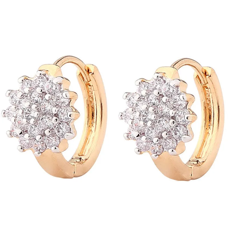 New Small Earings for Women 18K Gold Platinum Plated Hoop Earrings Flowers White Crystal Zirconia CZ Earing Jewelry