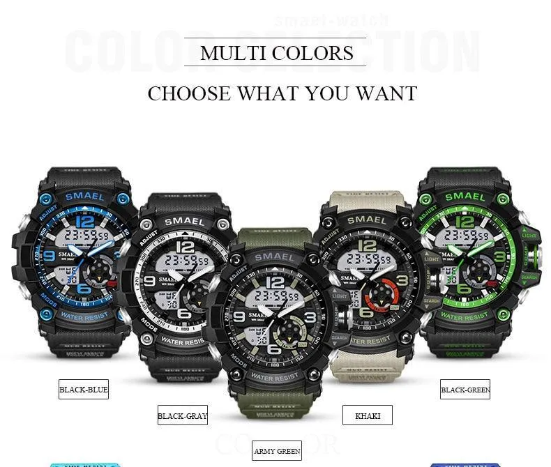 NEW Sport Analog-Digital Watch For Men and Woman  Waterresistant 50M Professional Waterproof Quartz Large Dial Military Wristwatches  With Night Mode