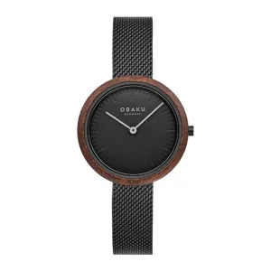 Obaku Women's Denmark Wooden Brown Round Dial With Black Background & Bracelet Analog Watch, V245LXBBMB