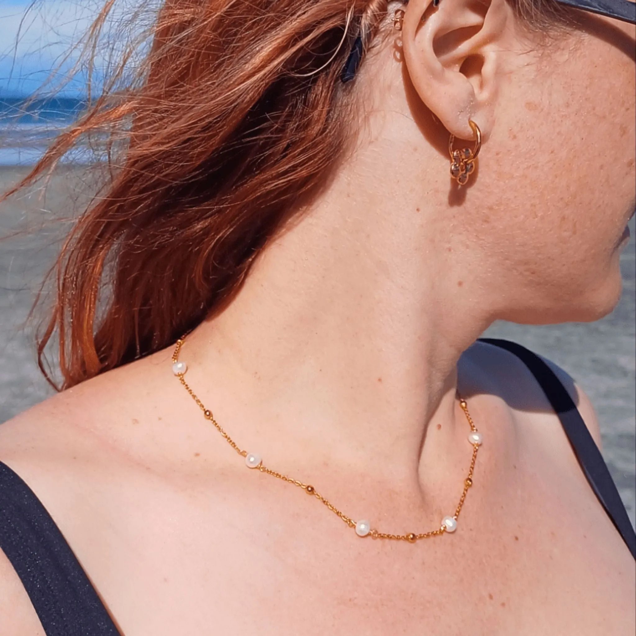 Ocean Whispers Freshwater Pearl Necklace - Gold