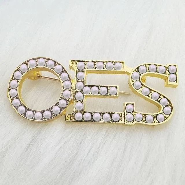 OES Brooch - Pearl Rhinestone