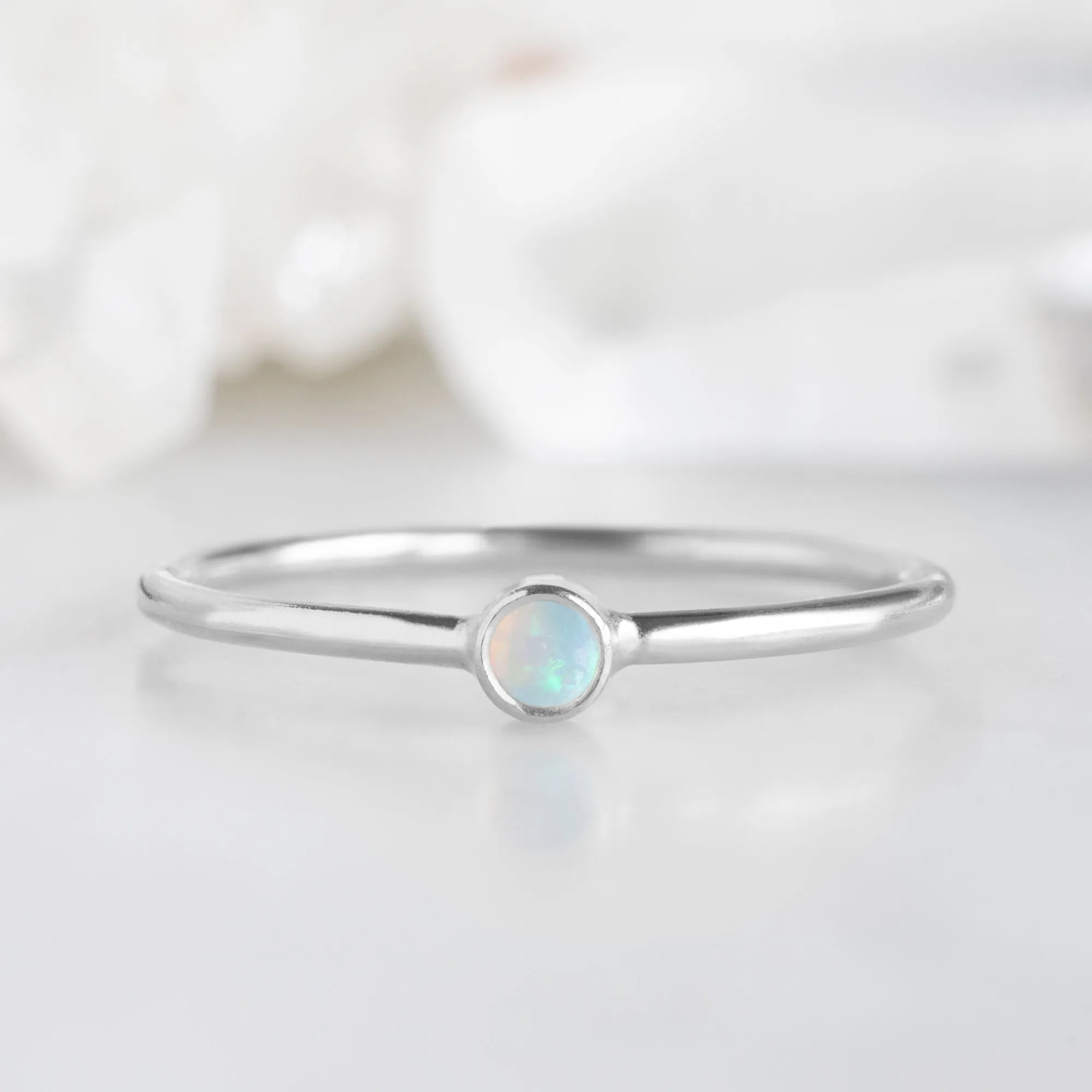 Opal Birthstone Stacking Ring | 10K White Gold