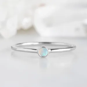 Opal Birthstone Stacking Ring | 10K White Gold