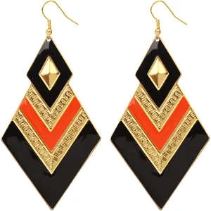 Orange Black Chevron Spear Drop Earrings