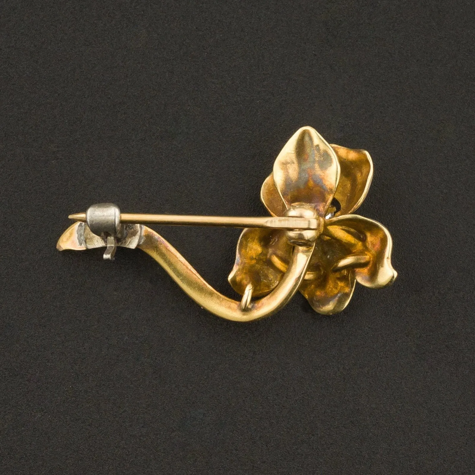 Orchid Pin | Antique Enamel Flower Pin