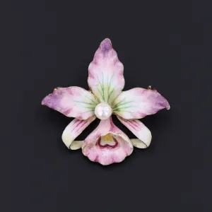 Orchid Pin | Vintage Enamel Flower Pin