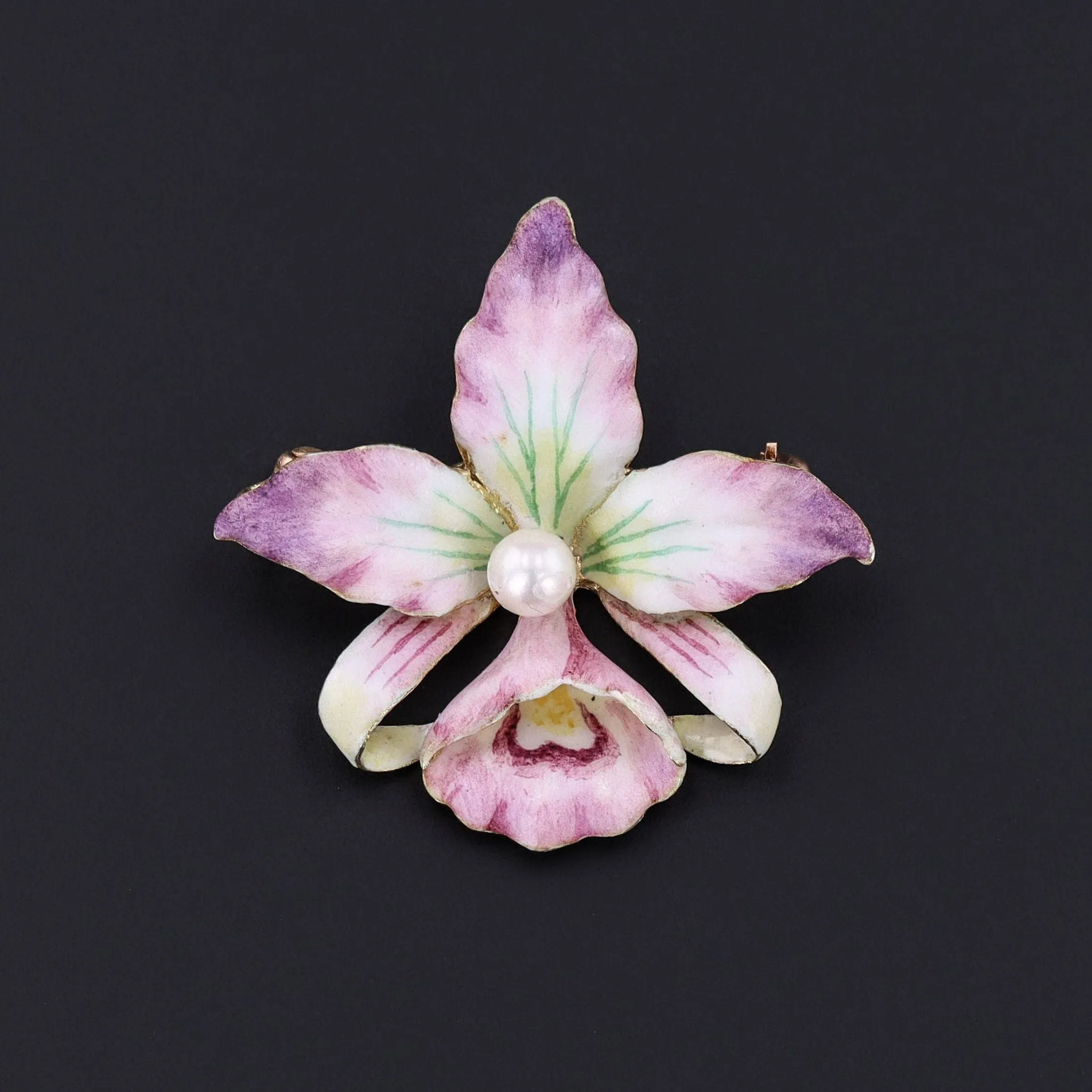 Orchid Pin | Vintage Enamel Flower Pin
