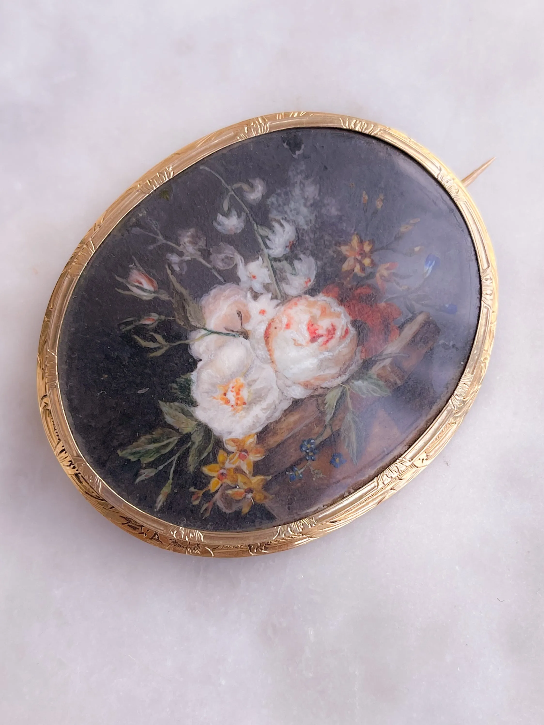 Outstanding French 18k Tableau Brooch