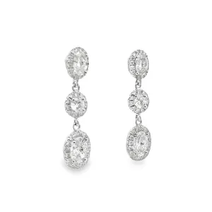 Oval and Round Diamond Drop Earrings