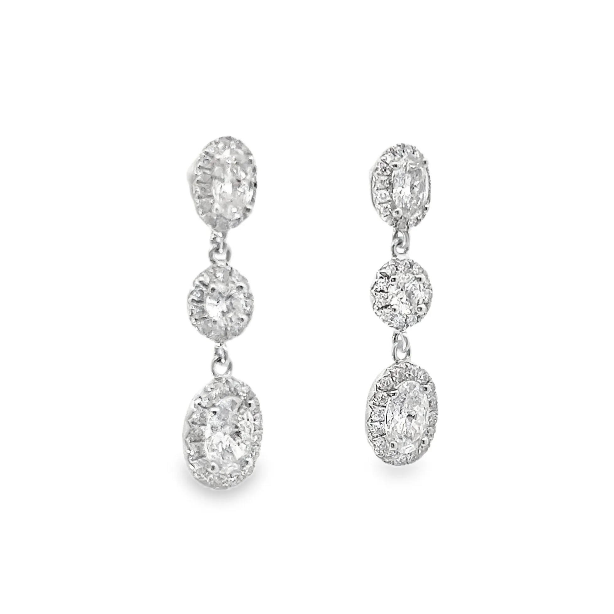 Oval and Round Diamond Drop Earrings