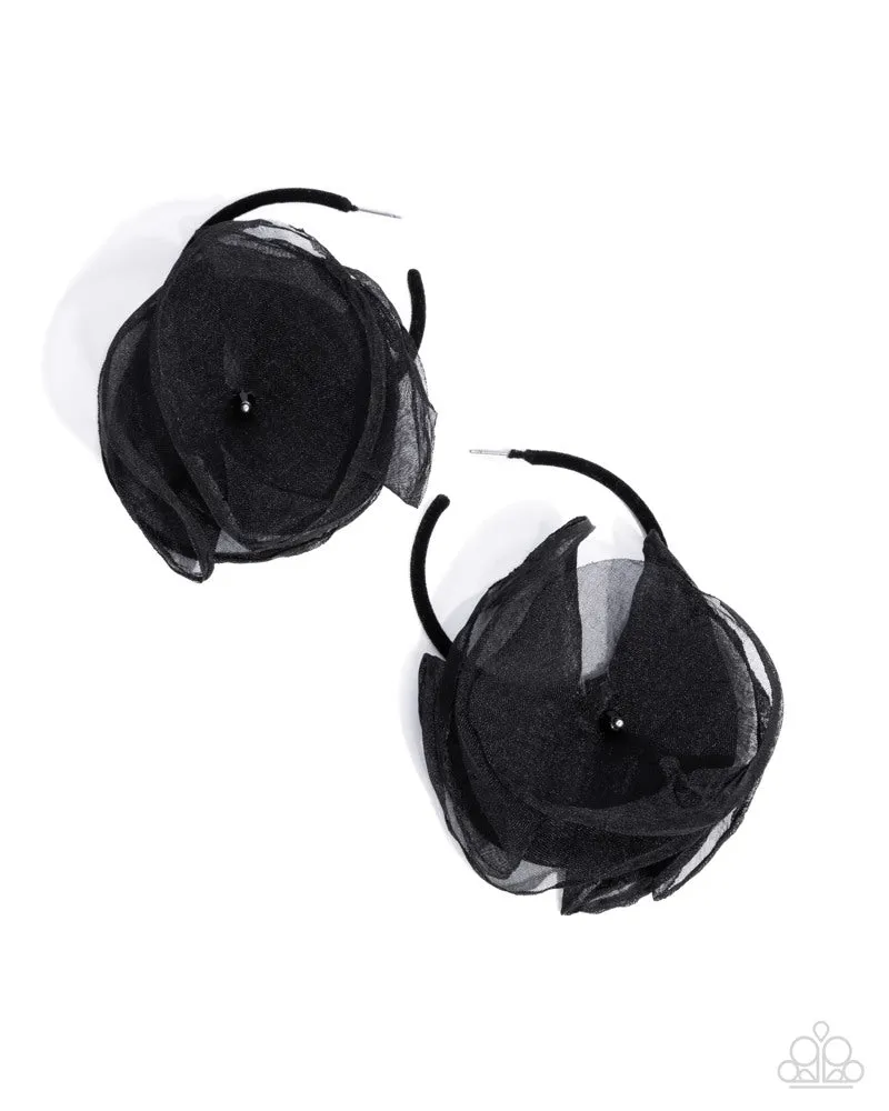 Passionate Promenade - Black - Velvet Hoop Chiffon Flower Paparazzi Earrings - Fall 2024 Meet Your Match Exclusive
