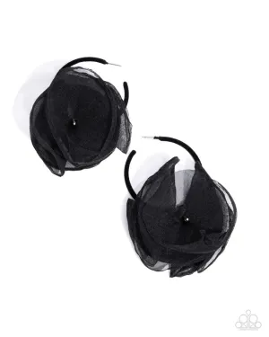 Passionate Promenade - Black - Velvet Hoop Chiffon Flower Paparazzi Earrings - Fall 2024 Meet Your Match Exclusive