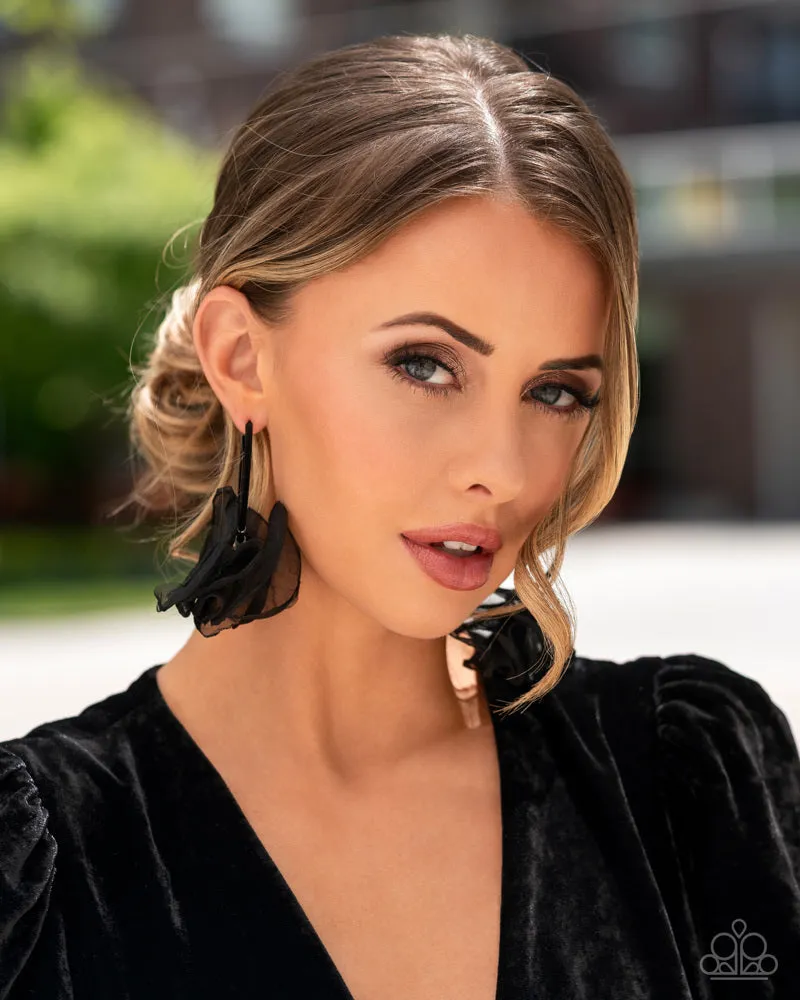 Passionate Promenade - Black - Velvet Hoop Chiffon Flower Paparazzi Earrings - Fall 2024 Meet Your Match Exclusive