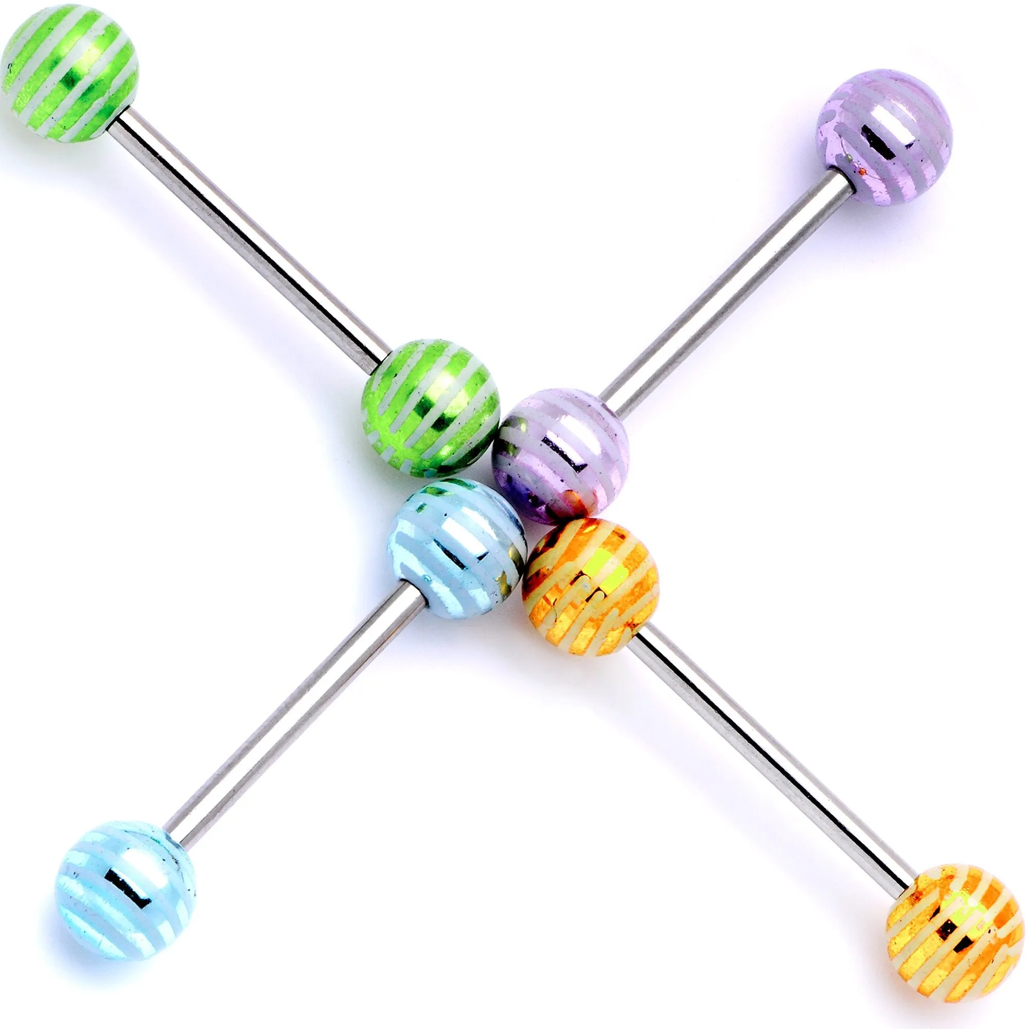 Pastel Stripes Party Barbell Tongue Ring Set of 4