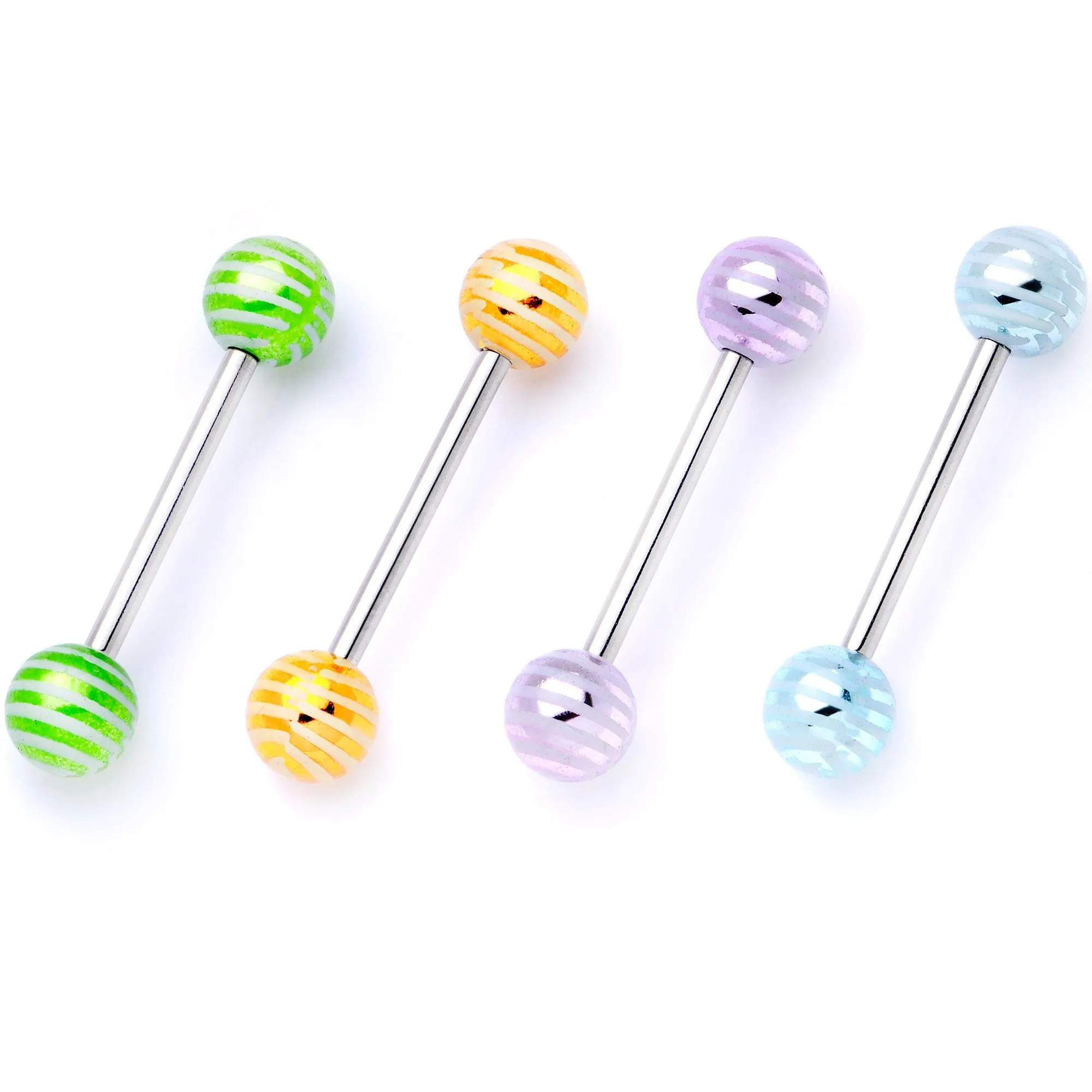 Pastel Stripes Party Barbell Tongue Ring Set of 4