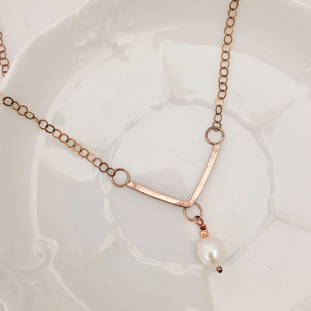 Patina and Pearls in Chevron Drop - Necklace