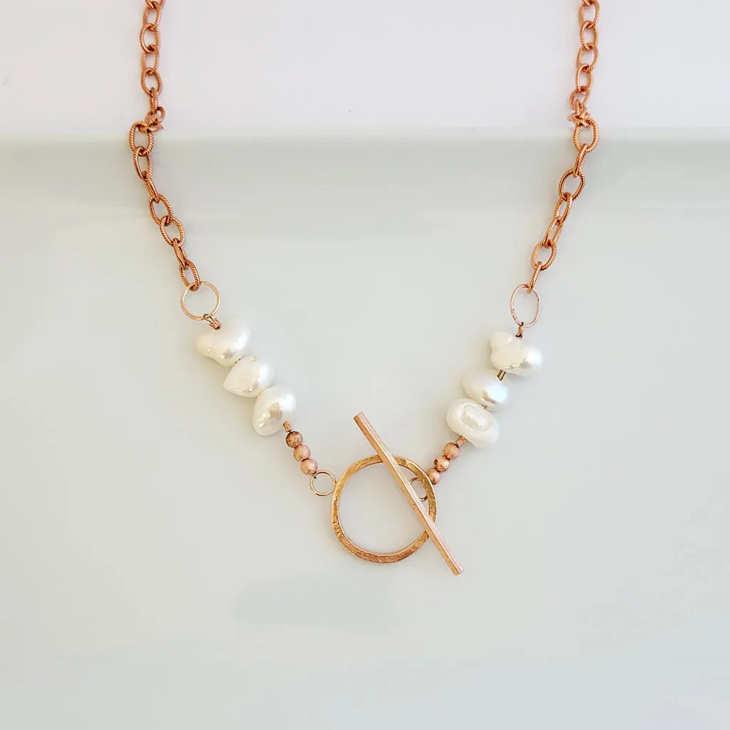 Patina and Pearls Three Pearl to Front Toggle - Necklace