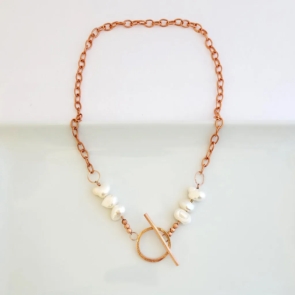 Patina and Pearls Three Pearl to Front Toggle - Necklace