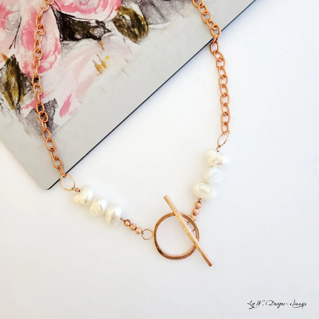 Patina and Pearls Three Pearl to Front Toggle - Necklace