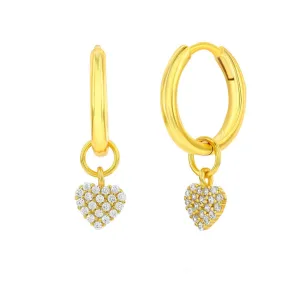 Pave CZ Heart Charm Huggie Earrings
