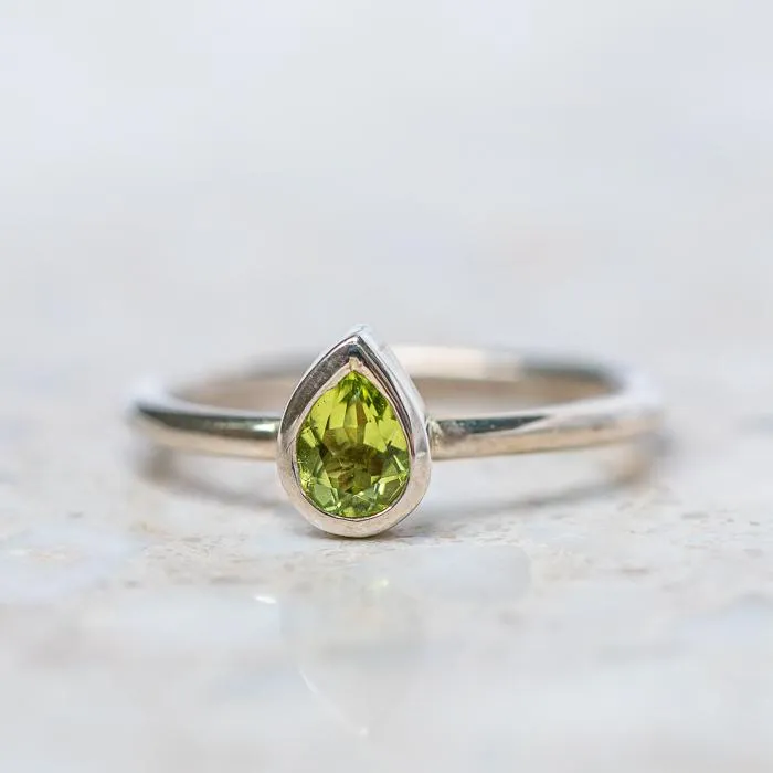 Pear Shape Peridot Stacking Ring