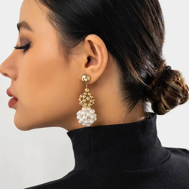 Pearl Beads Long Drop Earrings For Women