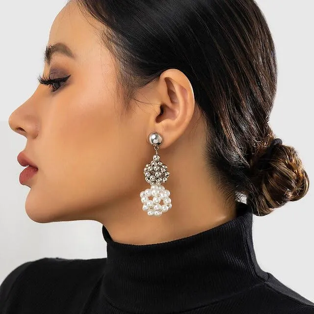 Pearl Beads Long Drop Earrings For Women
