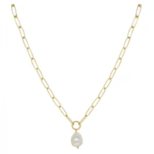 Pearl Drop Paperclip Chain Necklace