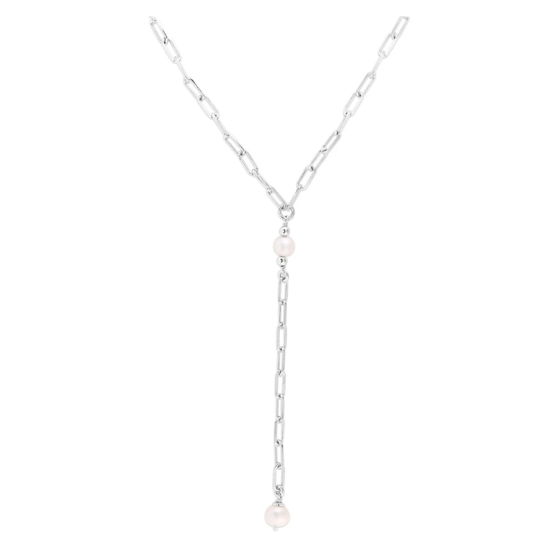 Pearl Paperclip Chain Lariat Necklace