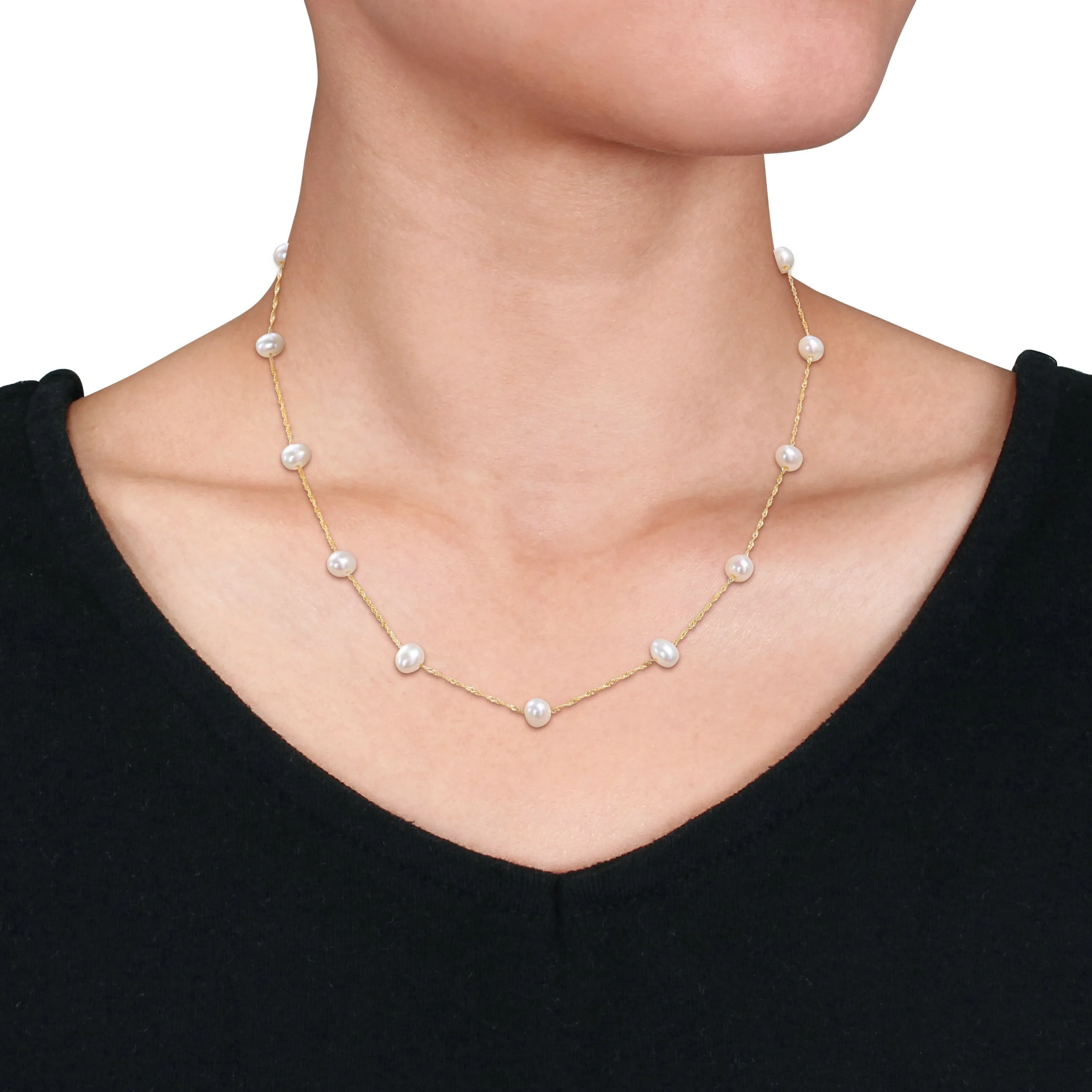 Pearl Tin Cup Necklace 14K Gold