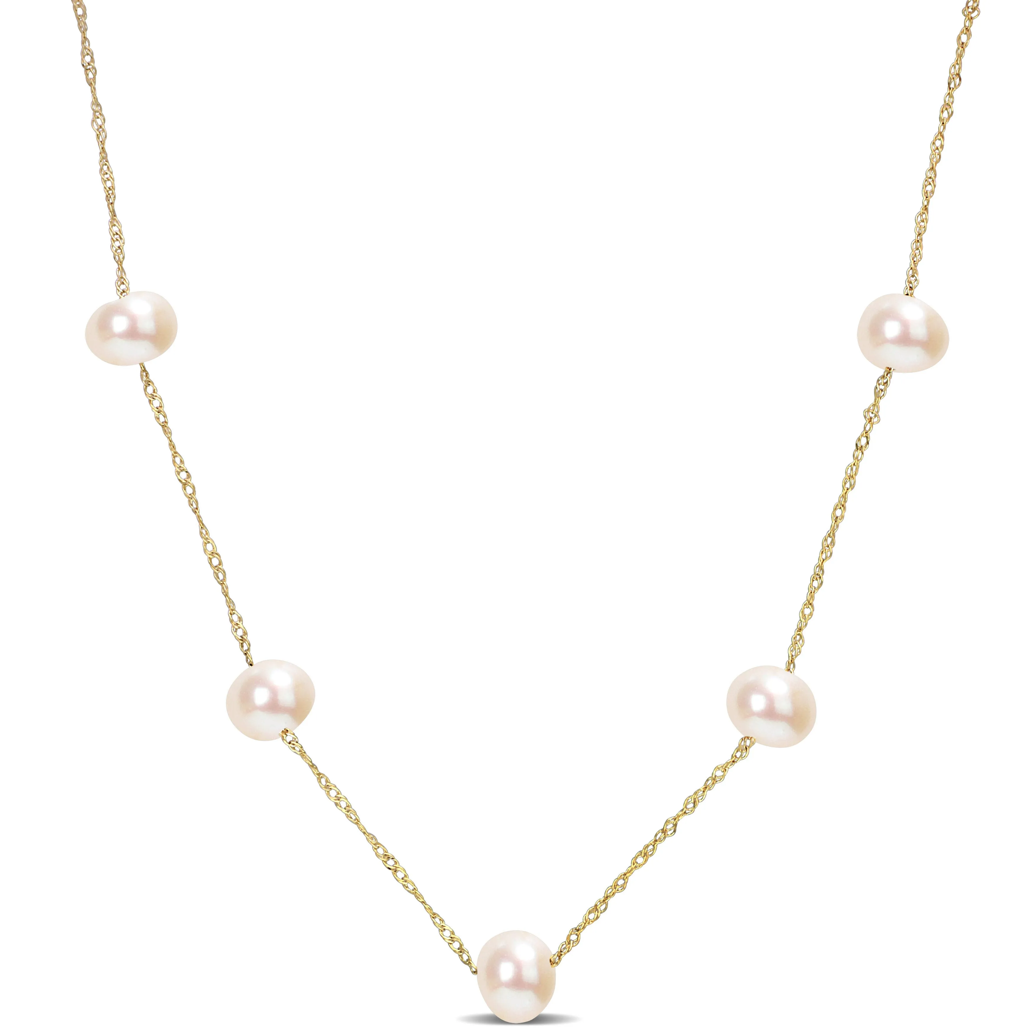 Pearl Tin Cup Necklace 14K Gold