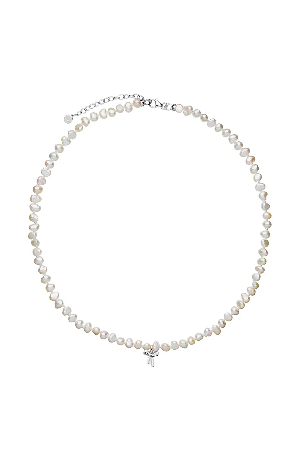 Petite Bow with Pearls Necklace Silver