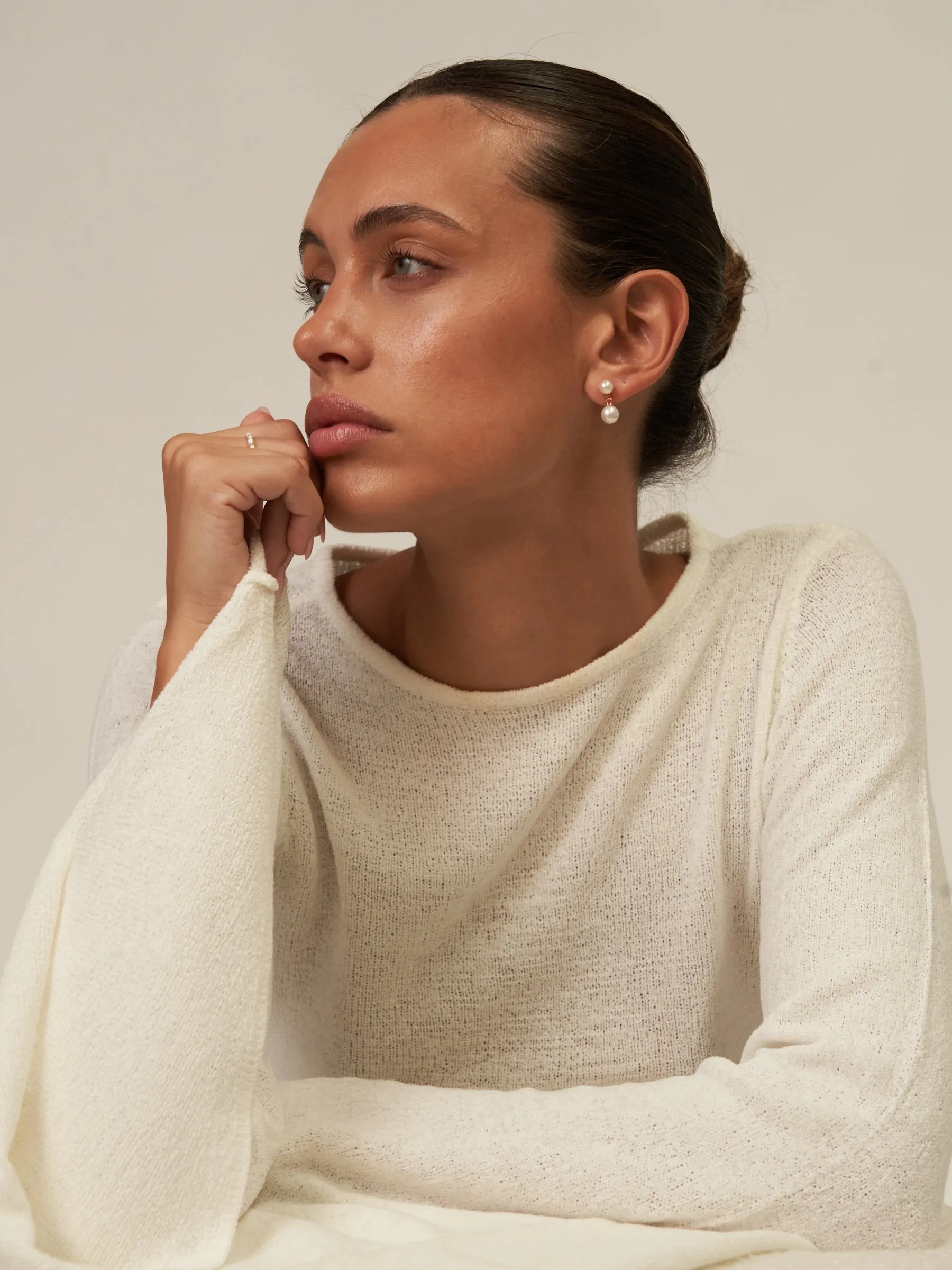 Pia | Small Double Pearl Drop Earrings