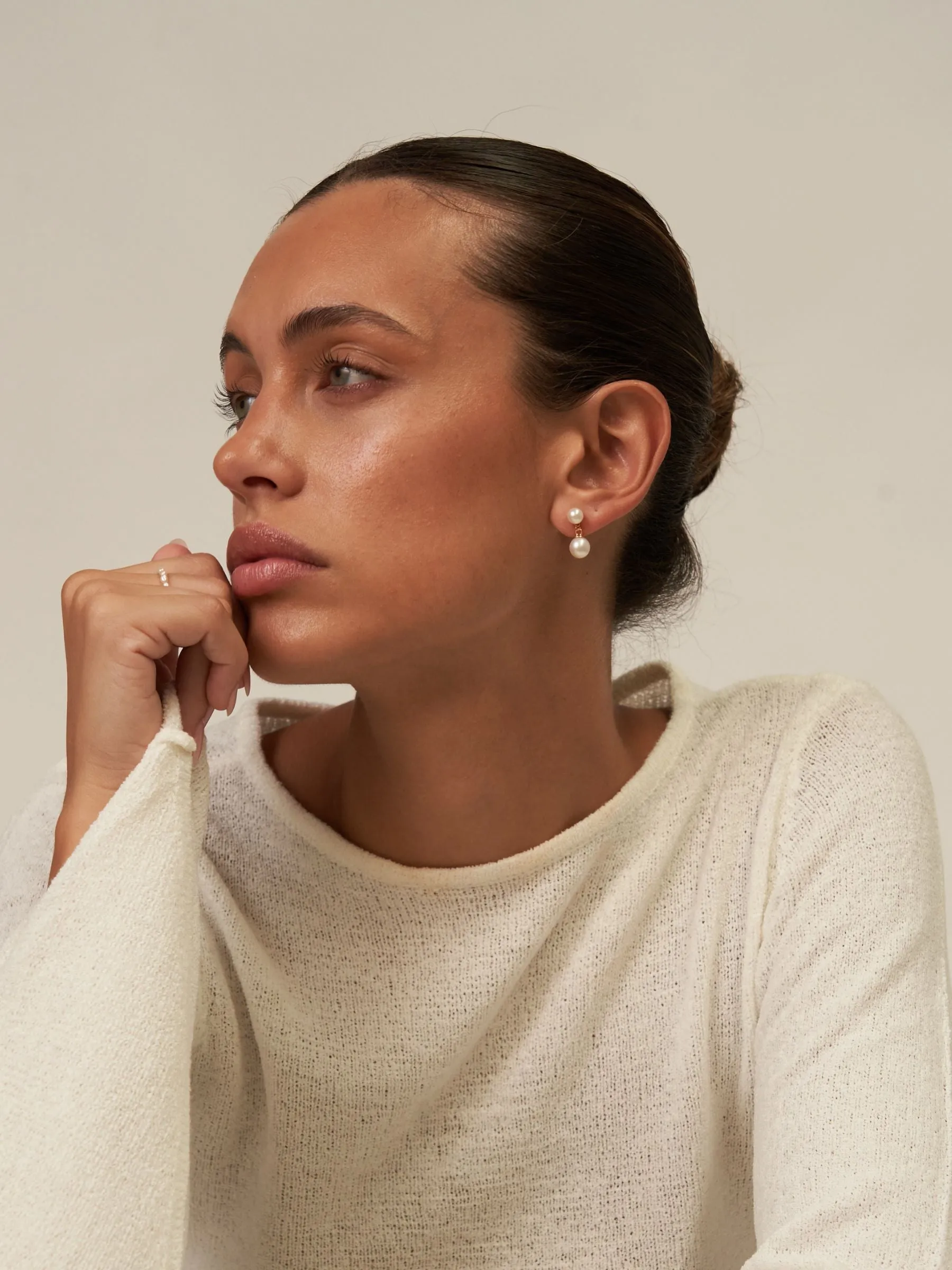 Pia | Small Double Pearl Drop Earrings
