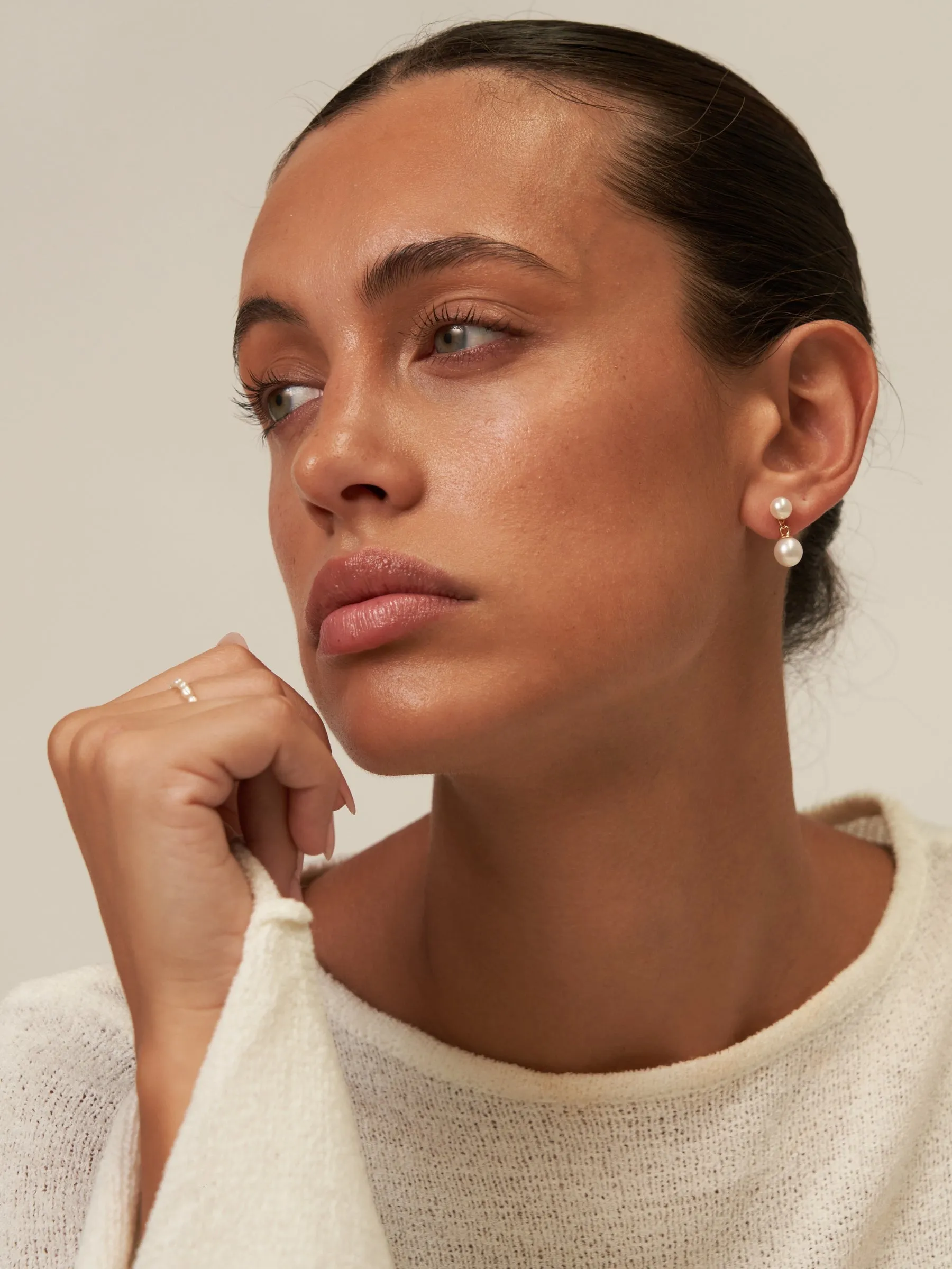 Pia | Small Double Pearl Drop Earrings