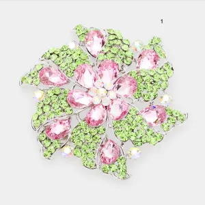 Pink and Green Flower Brooches