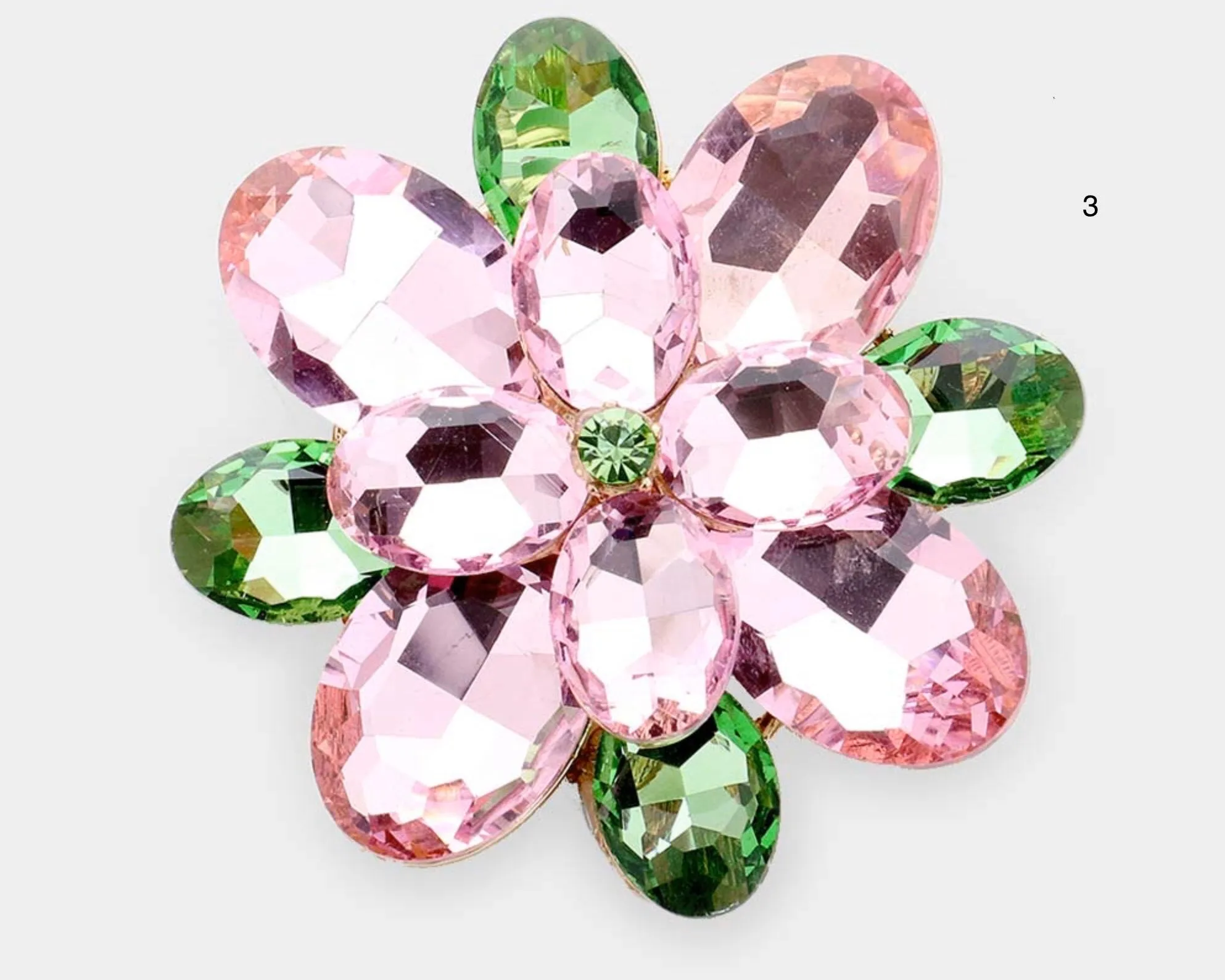 Pink and Green Flower Brooches