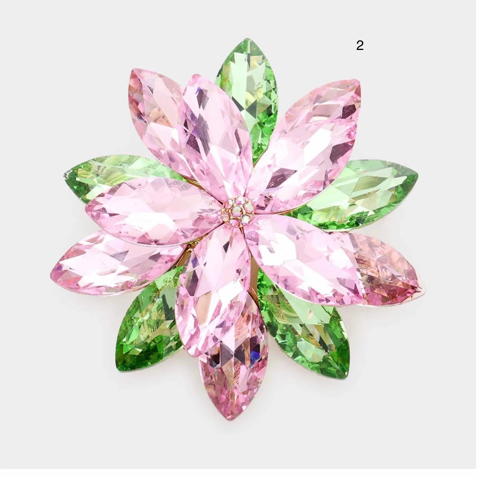 Pink and Green Flower Brooches