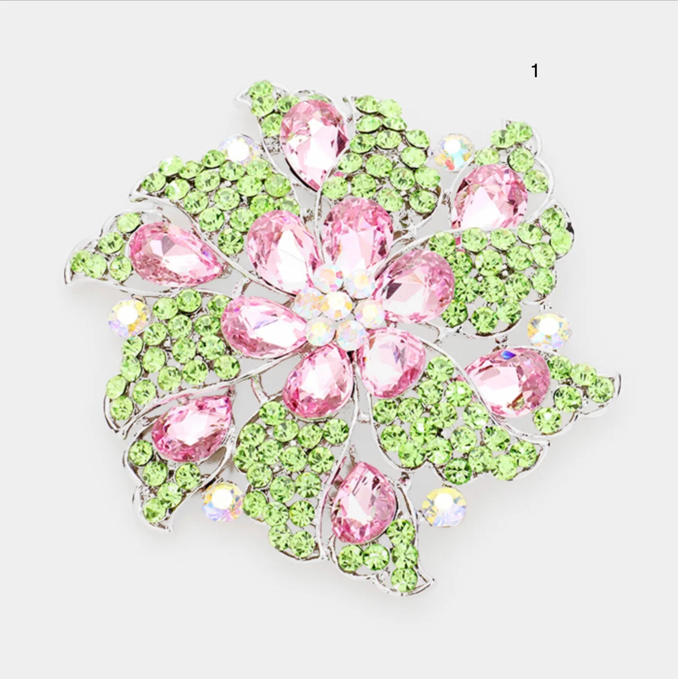 Pink and Green Flower Brooches