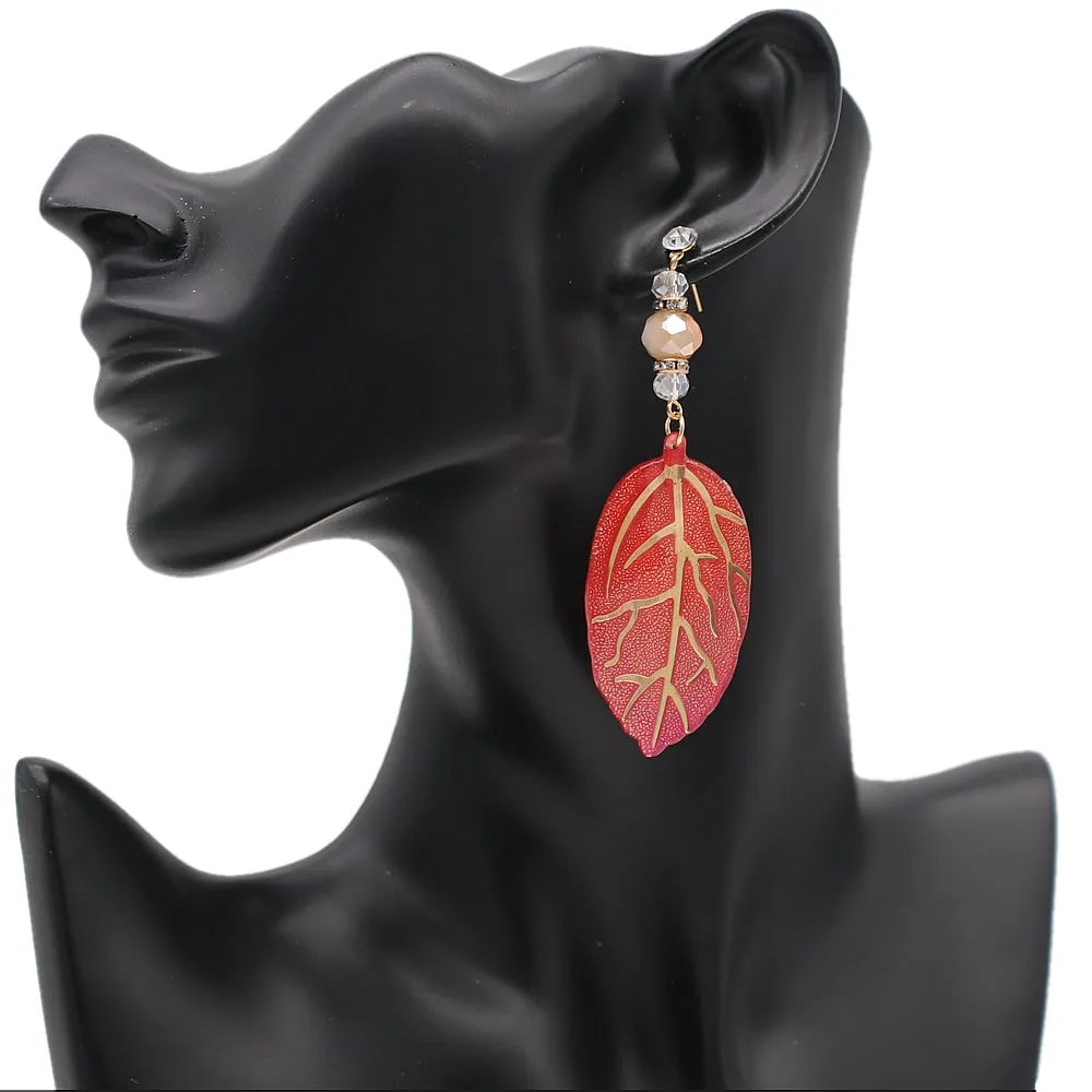 Pink CZ Leaf Drop Earrings