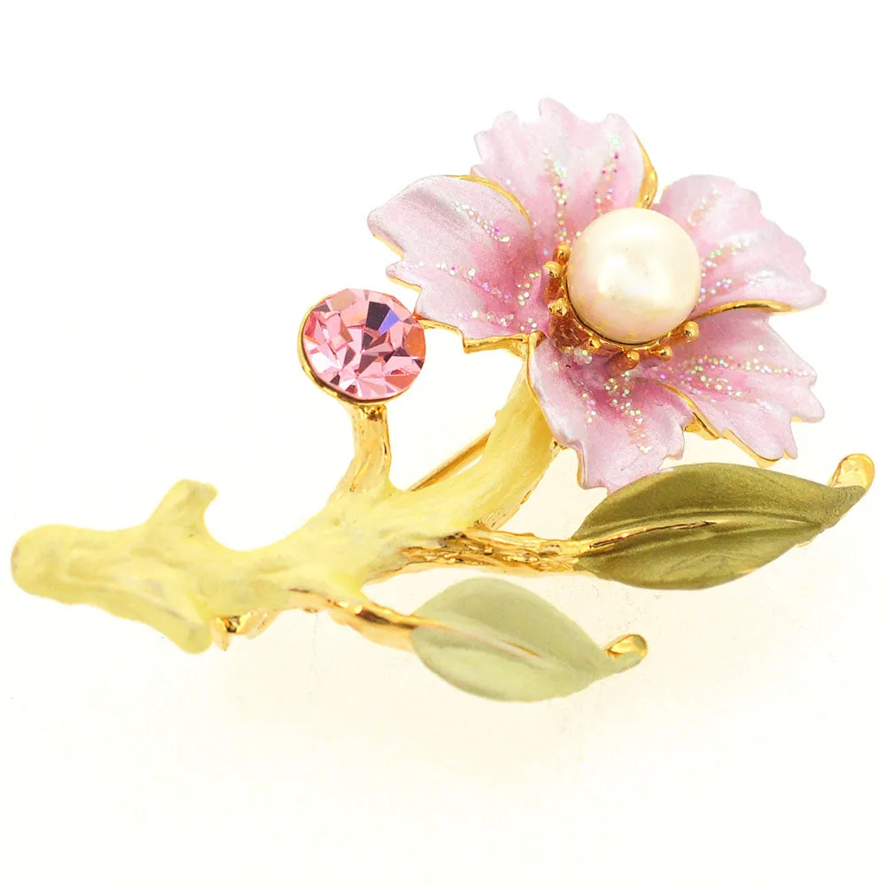 Pink Flower Swarovski Crystal Pin Brooch