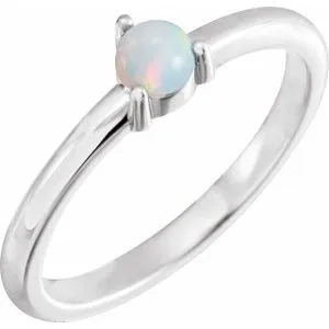 Platinum Natural White Opal Cabochon Ring