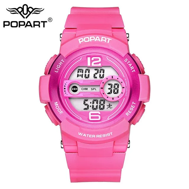 POPART Children Watch 7-Colored Back Light Stopwatch 50m Waterproof LED Digital Sport Wristwatch Children Watches For Boys Girls