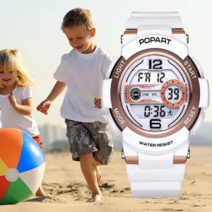 POPART Children Watch 7-Colored Back Light Stopwatch 50m Waterproof LED Digital Sport Wristwatch Children Watches For Boys Girls