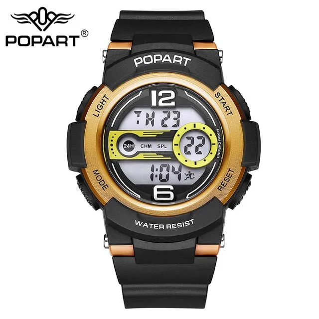 POPART Children Watch 7-Colored Back Light Stopwatch 50m Waterproof LED Digital Sport Wristwatch Children Watches For Boys Girls