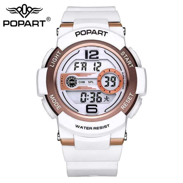 POPART Children Watch 7-Colored Back Light Stopwatch 50m Waterproof LED Digital Sport Wristwatch Children Watches For Boys Girls