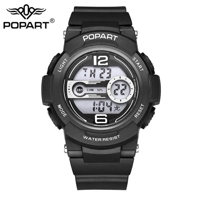 POPART Children Watch 7-Colored Back Light Stopwatch 50m Waterproof LED Digital Sport Wristwatch Children Watches For Boys Girls