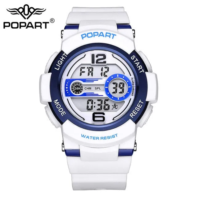 POPART Children Watch 7-Colored Back Light Stopwatch 50m Waterproof LED Digital Sport Wristwatch Children Watches For Boys Girls
